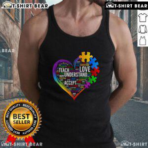 Nice Autism Awareness Heart Teacher Tank Top featuring a colorful heart design promoting autism acceptance and support.