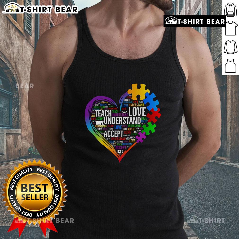 Nice Autism Awareness Heart Teacher Tank Top featuring a colorful heart design promoting autism acceptance and support.