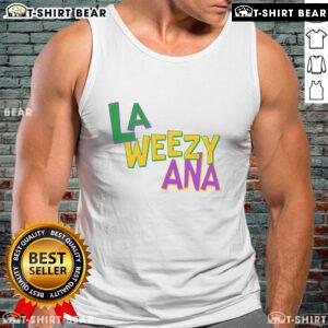 Alt Text: Nice Mardi Gras La Weezy Ana tank top featuring vibrant colors and festive design perfect for celebrations.