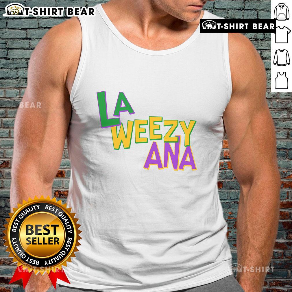 Alt Text: Nice Mardi Gras La Weezy Ana tank top featuring vibrant colors and festive design perfect for celebrations.