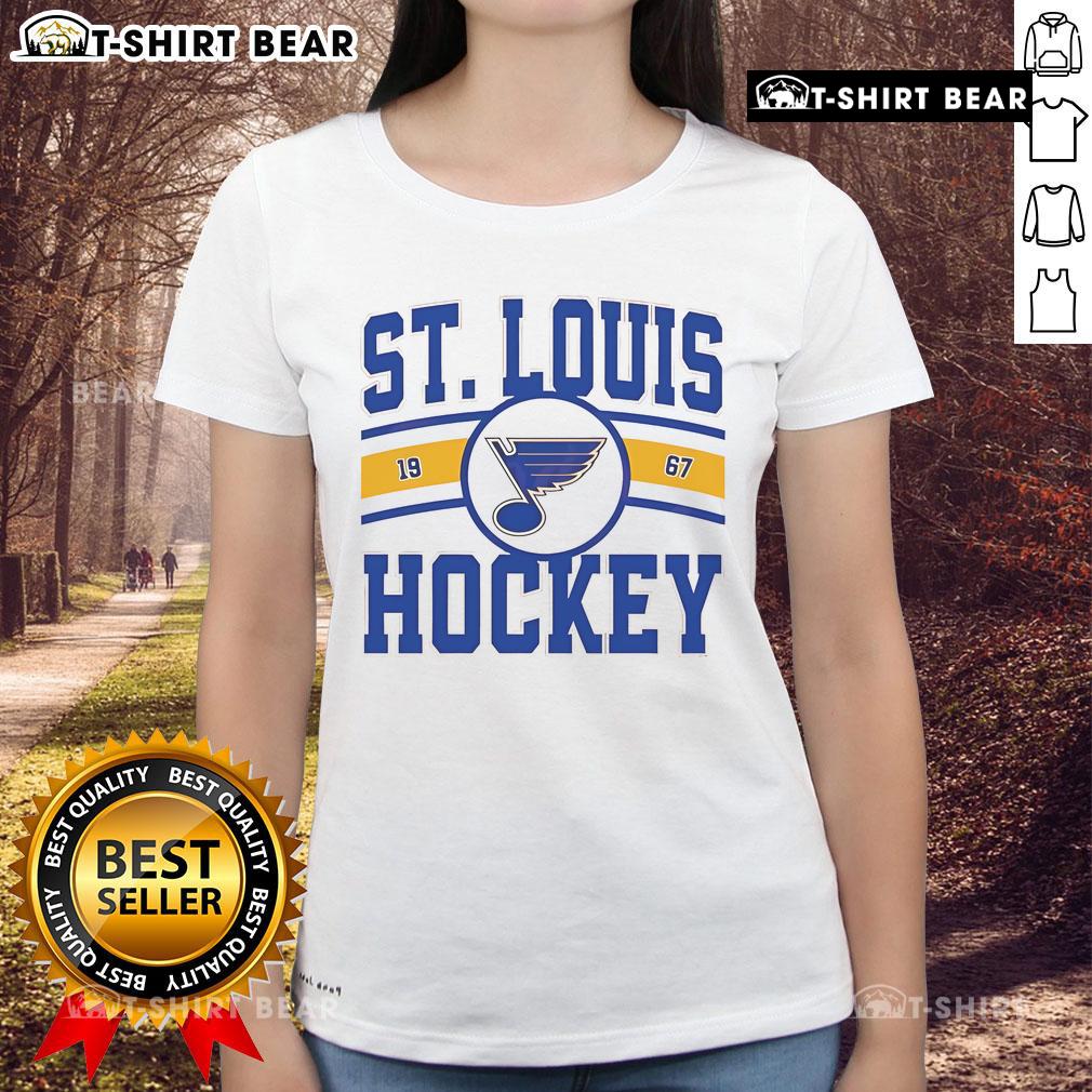 Alt Text: St. Louis Blues hockey logo 1967 on a stylish ladies tee, perfect for fans of NHL women's apparel.