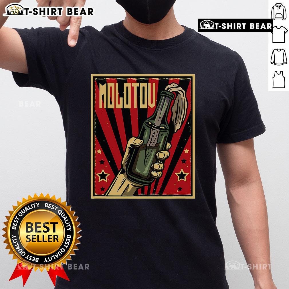 Alt Text: Official Anarchy Molotov Cocktail Revolution & Rage T-Shirt featuring bold graphics and edgy design for activists.