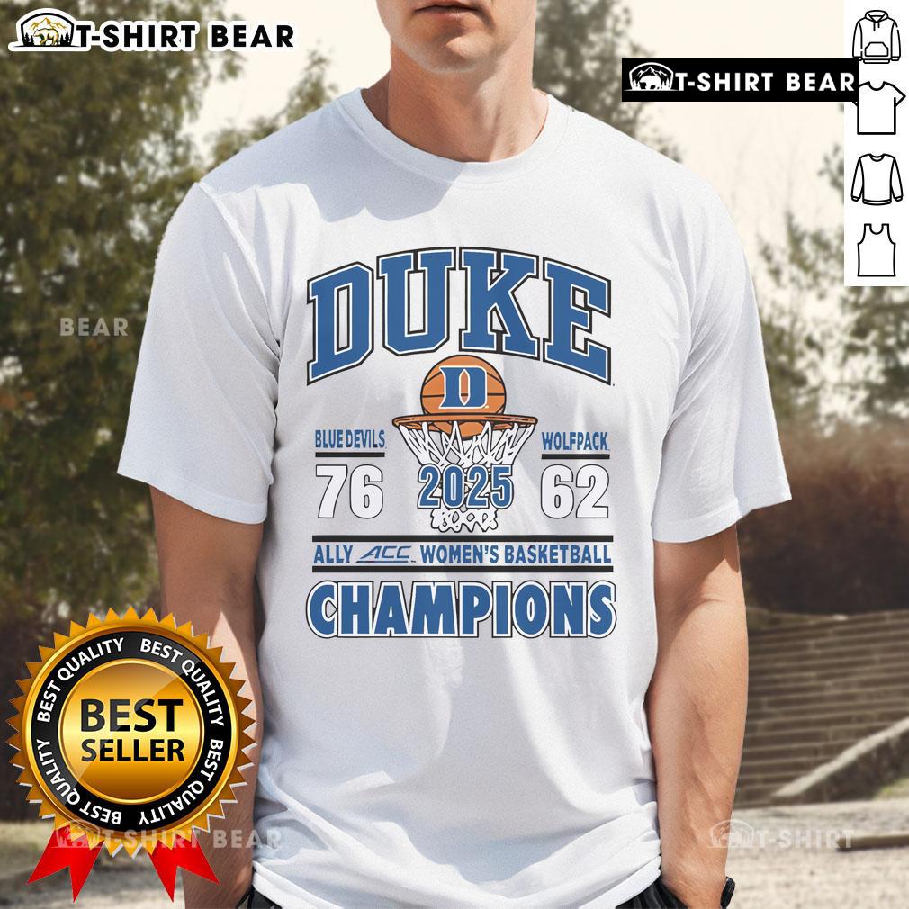 Official Duke Blue Devils Vs Wolfpack 2025 ACC Women's Basketball Champions T-Shirt featuring team logos and vibrant colors.