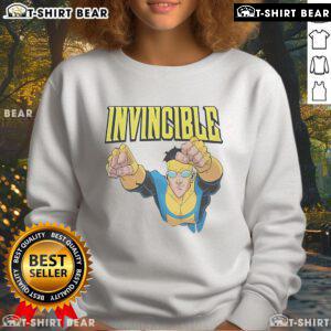 Official Invincible Mark Grayson sweatshirt featuring vibrant graphics and a comfortable fit for fans of the series.