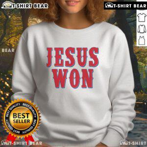 Official Jesus Won Texas baseball fan sweatshirt, featuring bold graphics and a comfortable fit for passionate fans.