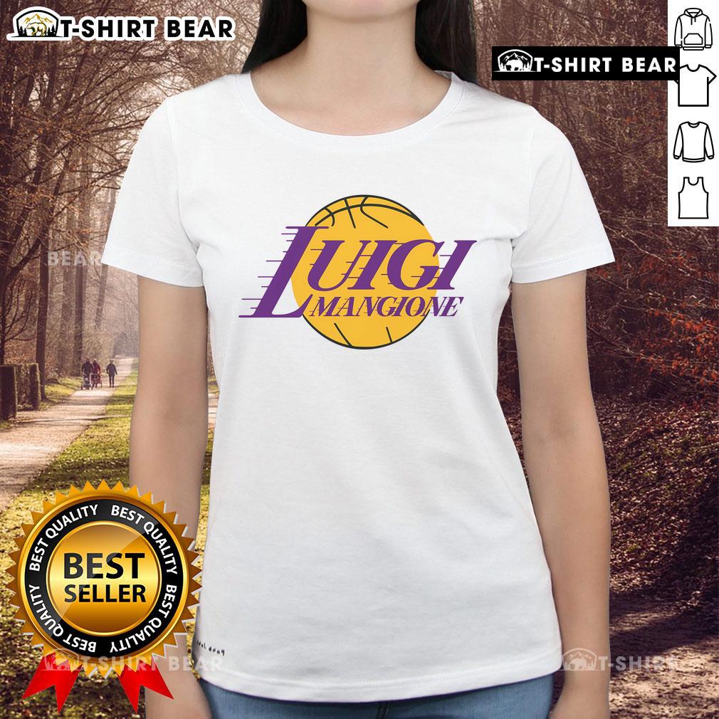 Official LA Luigi's Mangione logo on a stylish ladies tee, showcasing vibrant colors and trendy design.
