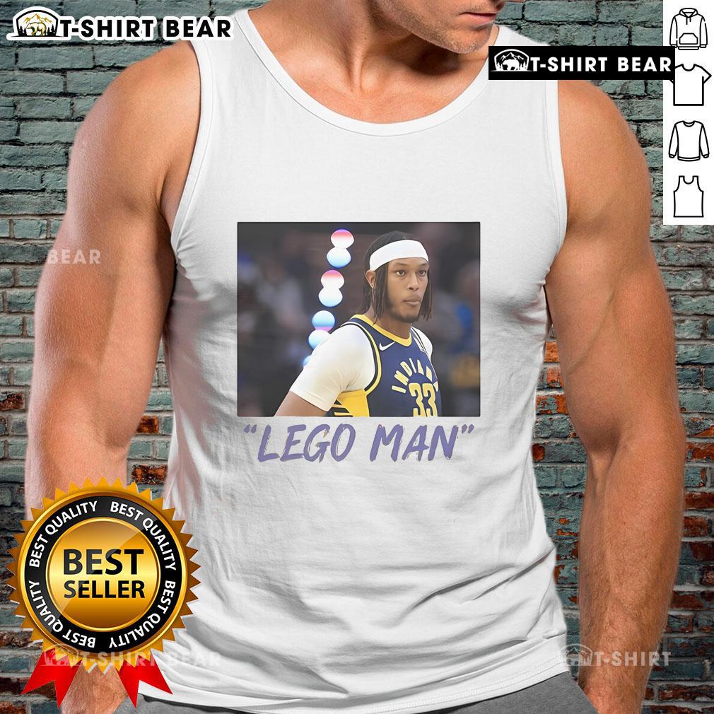 Alt Text: Official Lego Man Myles Turner tank top featuring vibrant colors and unique design for basketball fans.