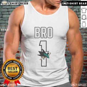 Alt Text: Official San Jose Sharks Number 1 Bro Tank Top featuring team logo, perfect for fans and summer sports events.