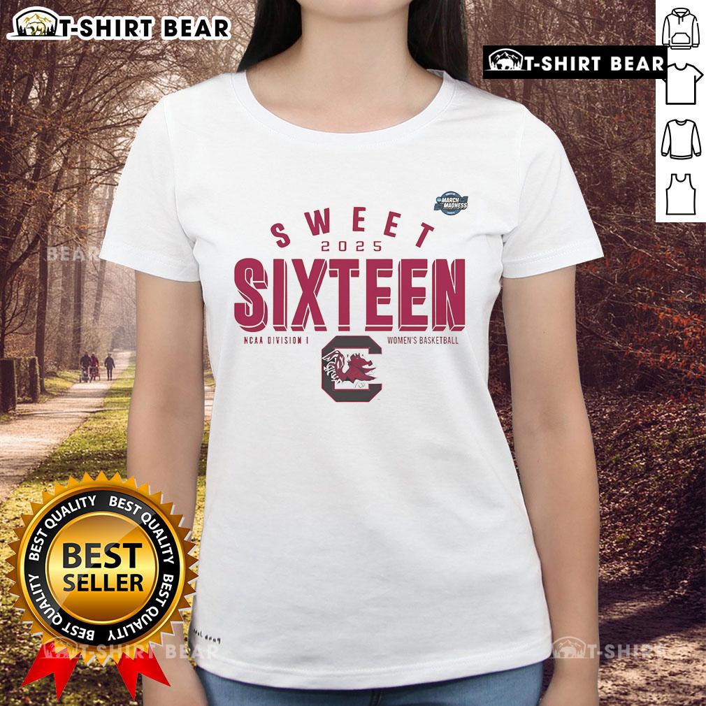 Alt Text: Official South Carolina Gamecocks Sweet Sixteen 2025 NCAA Women's Basketball Tournament March Madness Ladies Tee design.
