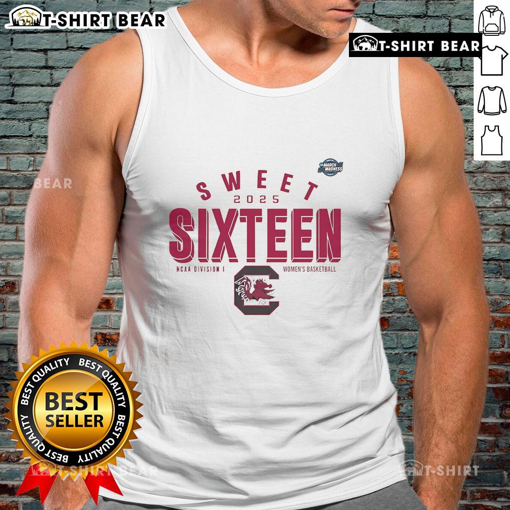 Official South Carolina Gamecocks Sweet Sixteen 2025 NCAA Women's Basketball Tournament March Madness tank top design.