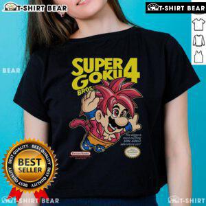 Alt Text: Official Super Mario Goku Bros 4 Ladies Tee featuring Son Goku in an exciting adventure design.