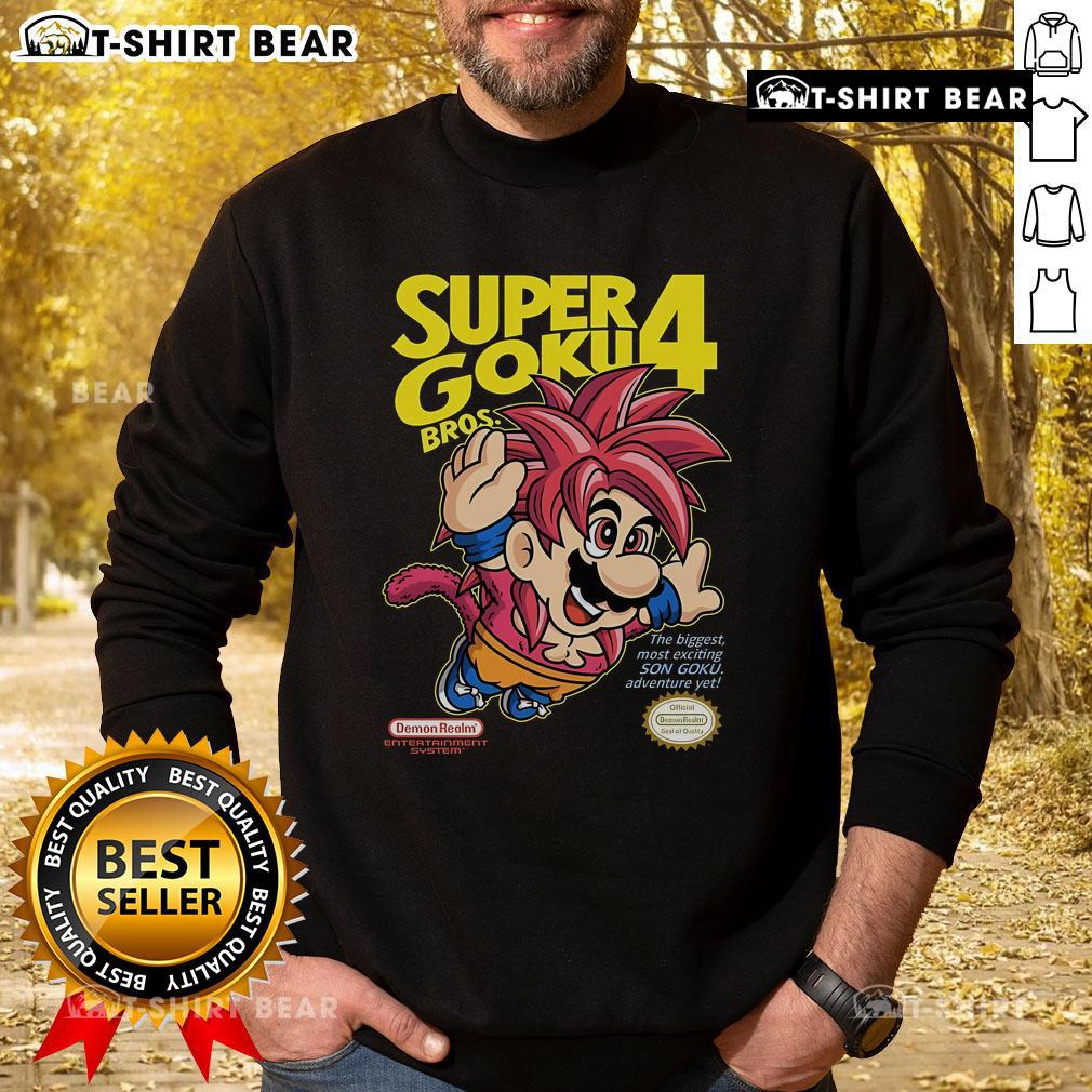 Official Super Mario Goku Bros 4 sweatshirt featuring vibrant graphics of Son Goku in an exciting adventure design.