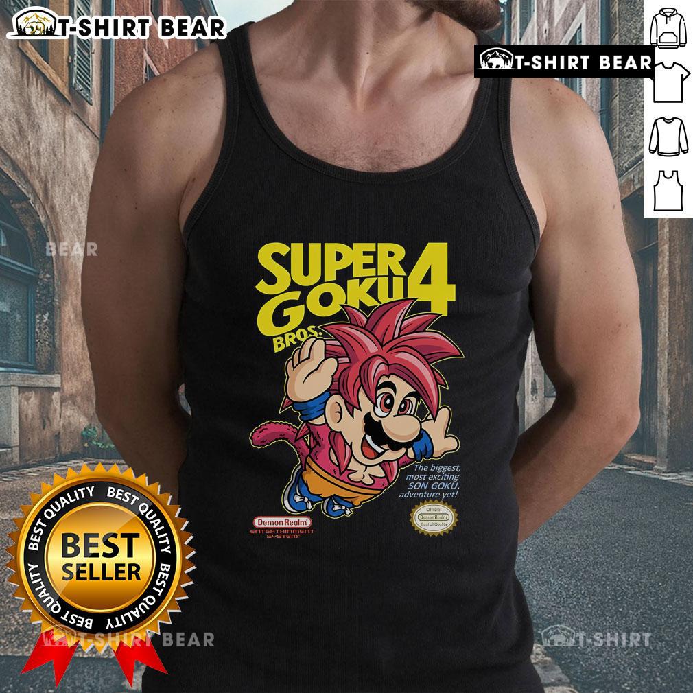 Alt Text: Official Super Mario Goku Bros 4 tank top featuring Son Goku in an exciting adventure design.