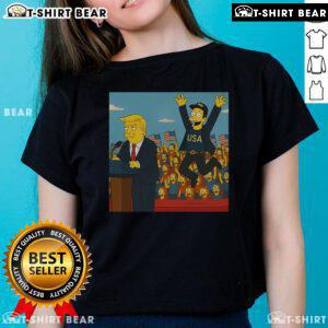 Official The Simpsons tee featuring Donald Trump and Elon Musk promoting 'Make America Great Again' slogan.