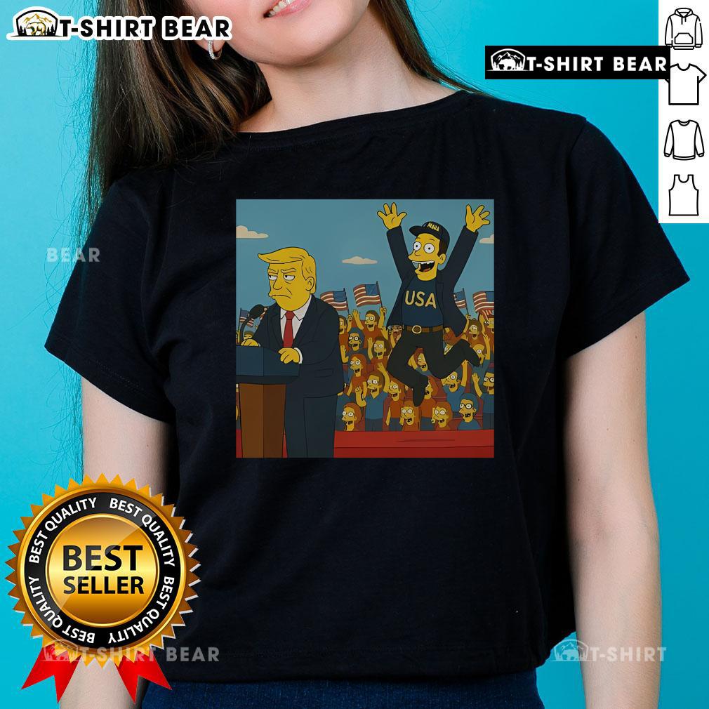 Official The Simpsons tee featuring Donald Trump and Elon Musk promoting 'Make America Great Again' slogan.