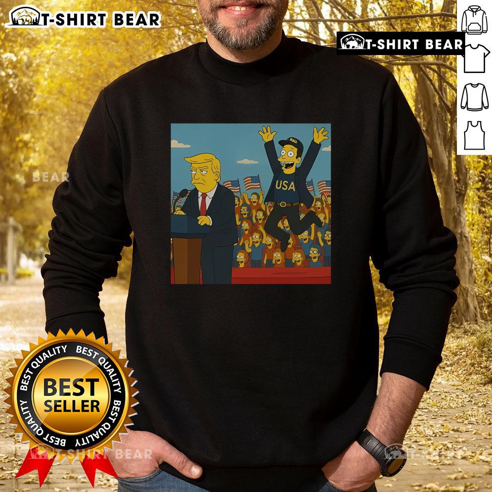 Official The Simpsons sweatshirt featuring Donald Trump and Elon Musk with 'Make America Great Again' slogan.