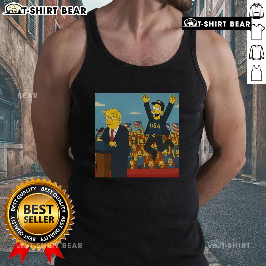 Official The Simpsons Donald Trump and Elon Musk Make America Great Again tank top featuring vibrant graphics and pop culture humor.