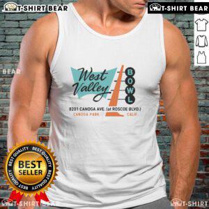 Vintage Official West Valley Bowl Canoga Park CA tank top featuring retro bowling alley graphic design.