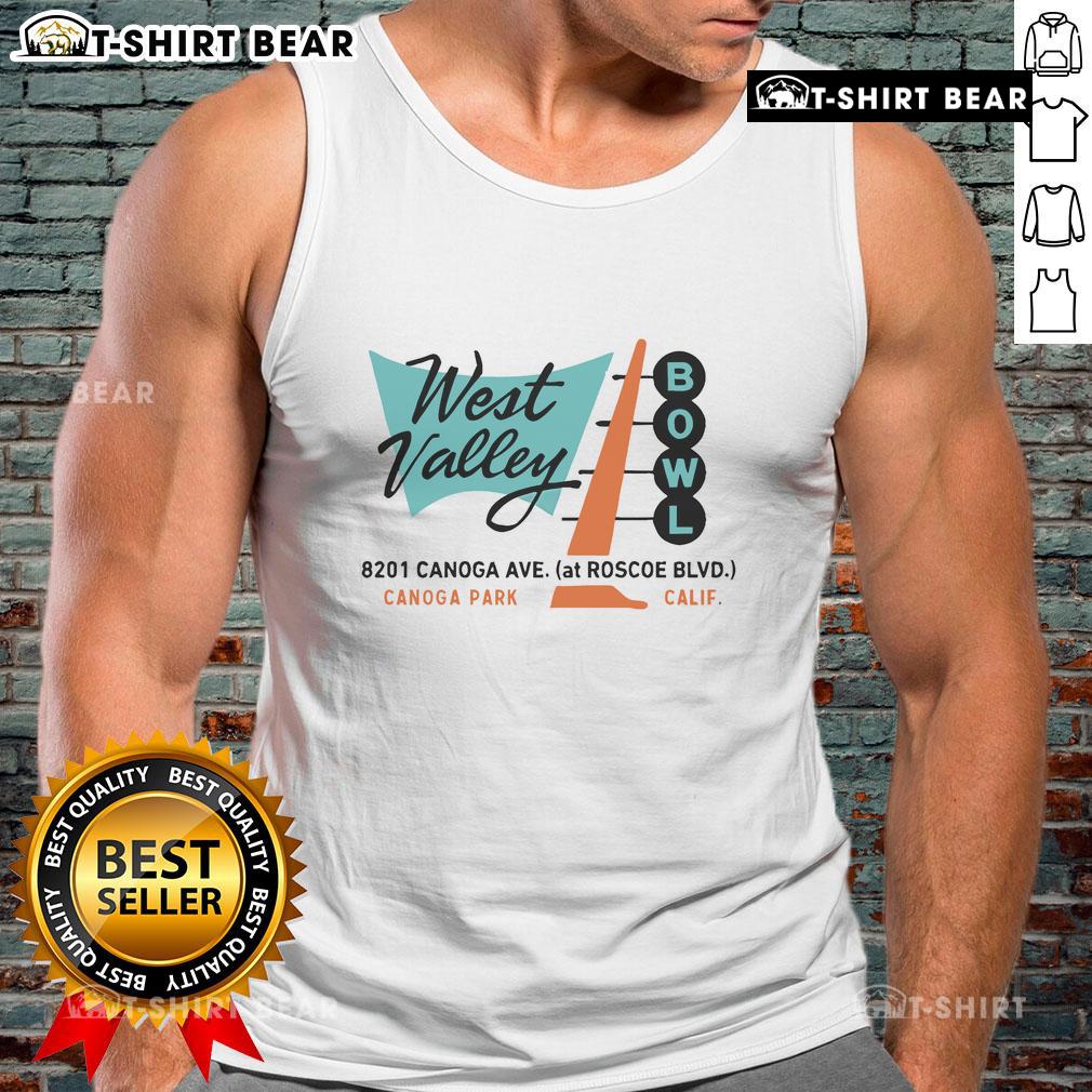 Vintage Official West Valley Bowl Canoga Park CA tank top featuring retro bowling alley graphic design.