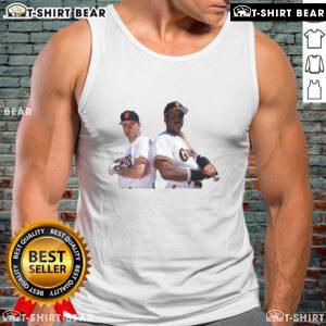 Alt Text: Official Will Clark and Barry Bonds San Francisco Giants baseball tank top featuring team logos and player graphics.