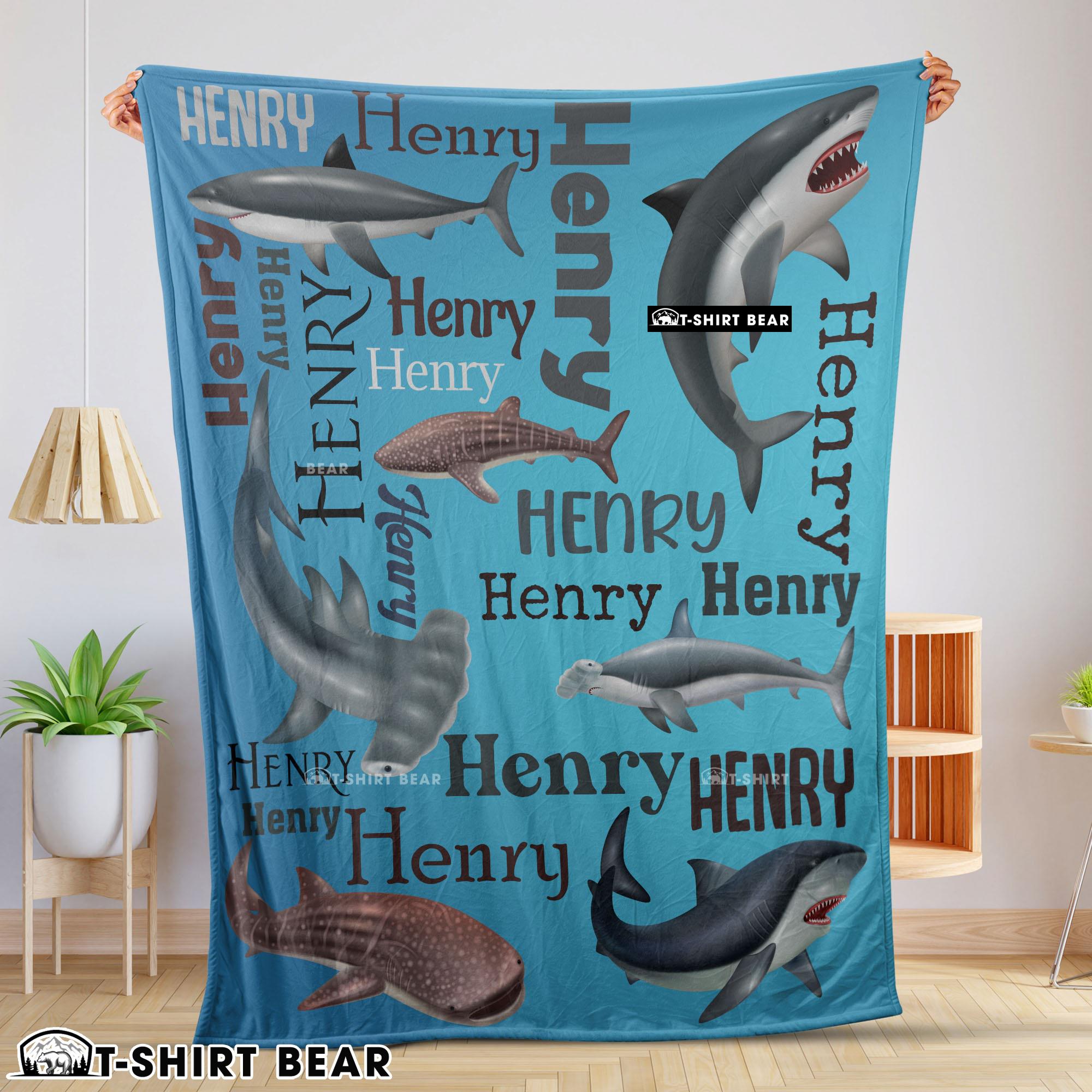 Personalized Sharks Name Blanket Fleece Customized Blanket