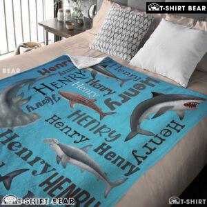 Personalized Sharks Name Blanket Fleece Customized Blanket