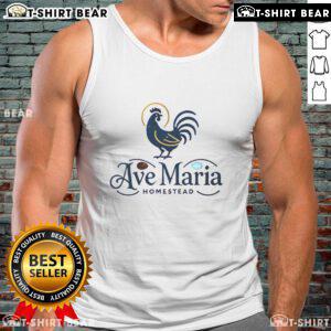 Woman wearing Premium Ave Maria Homestead Chickens tank top, showcasing farm-inspired fashion and chicken love.