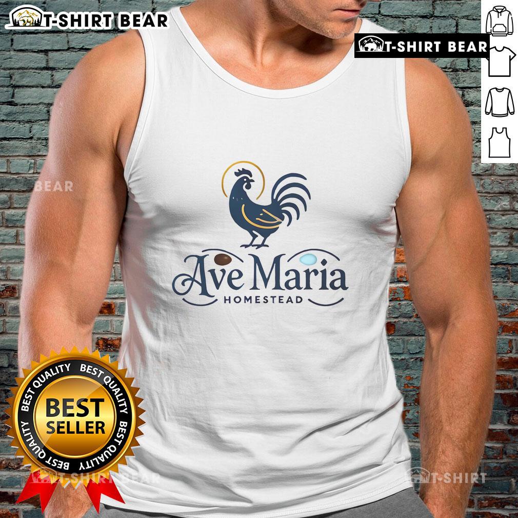 Woman wearing Premium Ave Maria Homestead Chickens tank top, showcasing farm-inspired fashion and chicken love.