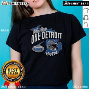 Premium Detroit Lions 'We Are On Detroit' Est 1934 ladies tee in blue, perfect for female fans of the NFL team.