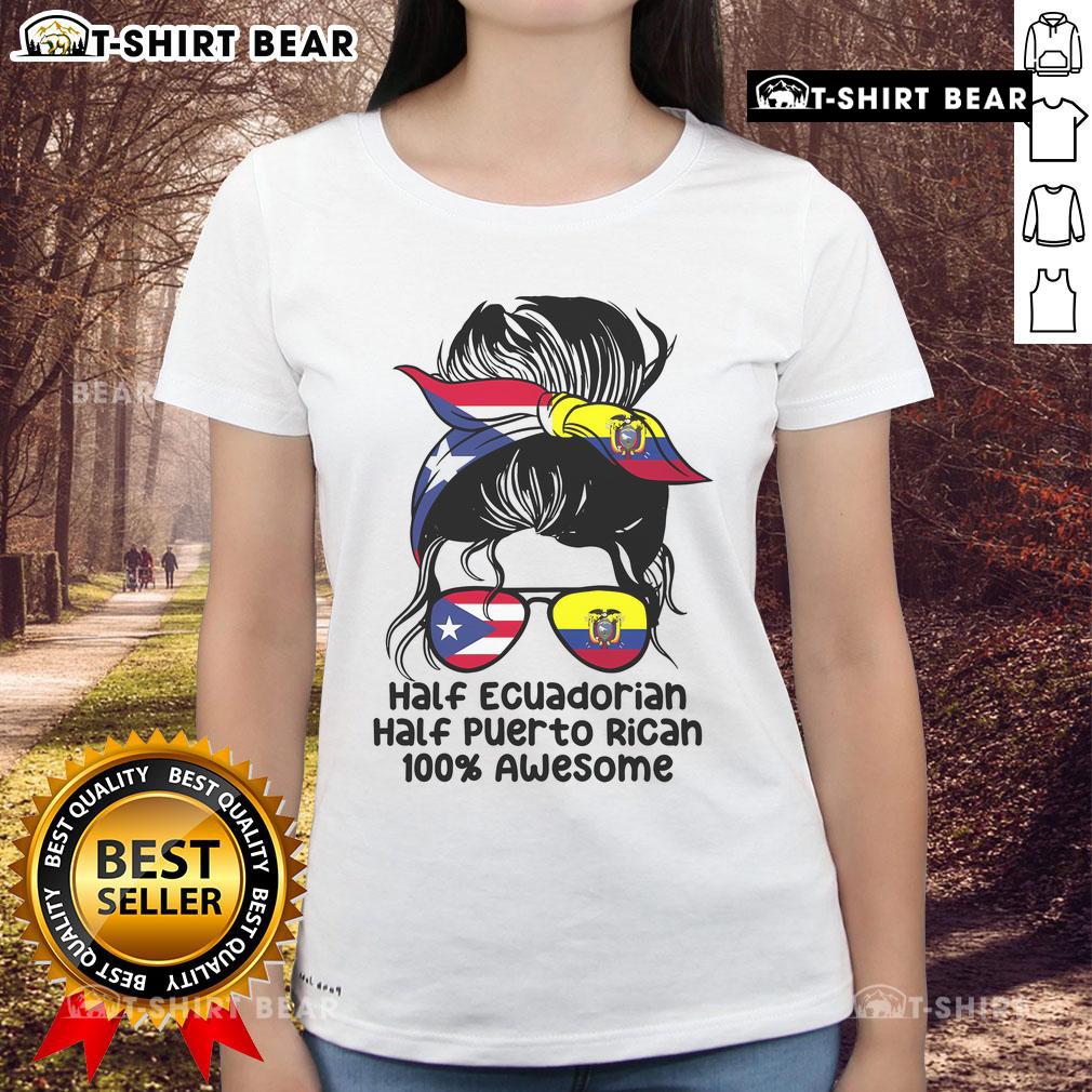 Premium Half Ecuadorian Half Puerto Rican Tee featuring a stylish messy bun design for ladies.