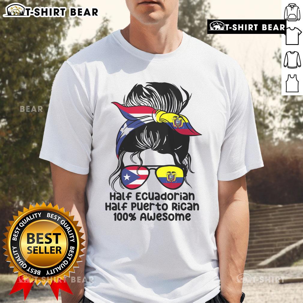 Premium Half Ecuadorian Half Puerto Rican T-Shirt featuring a stylish messy bun design for Boricua pride.