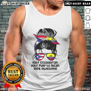 Alt Text: Premium half Ecuadorian, half Puerto Rican tank top featuring a trendy messy bun design for stylish casual wear.