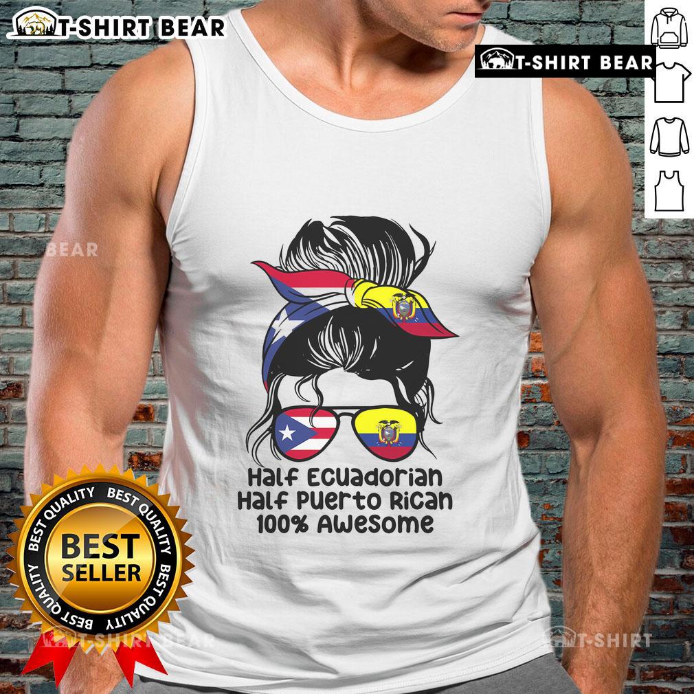 Alt Text: Premium half Ecuadorian, half Puerto Rican tank top featuring a trendy messy bun design for stylish casual wear.