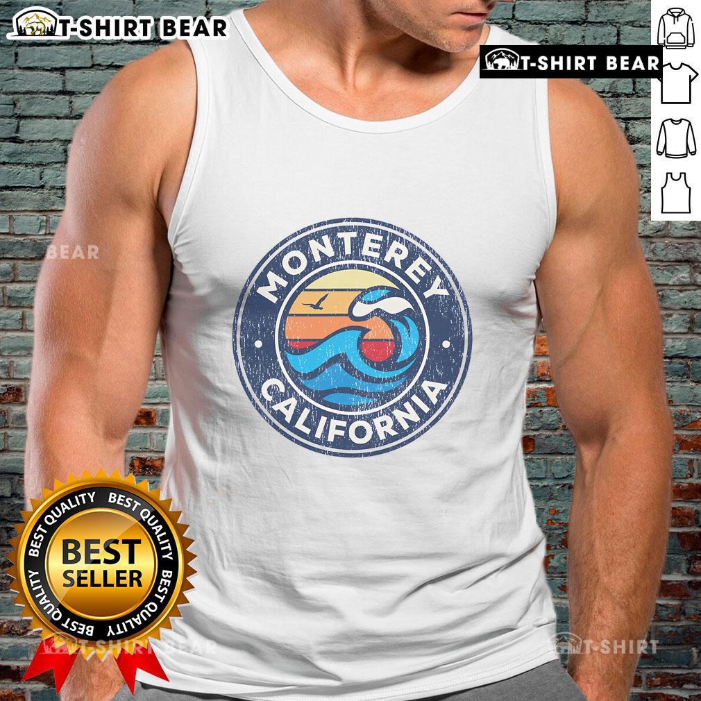 Premium Monterey California vintage nautical waves tank top featuring a stylish beach design perfect for summer wear.