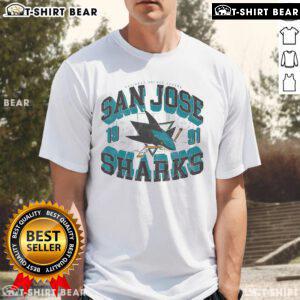 Alt Text: Premium San Jose Sharks Rink Arched Wordmark T-Shirt featuring team logo and vibrant colors for fans and collectors.