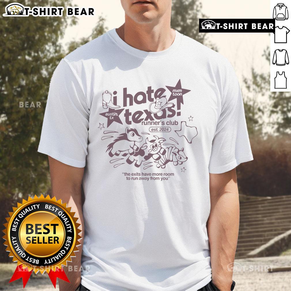 Alt Text: Pretty I Hate Texas Runner's Club Est 2024 T-Shirt in vibrant colors, perfect for running enthusiasts and Texas fans.