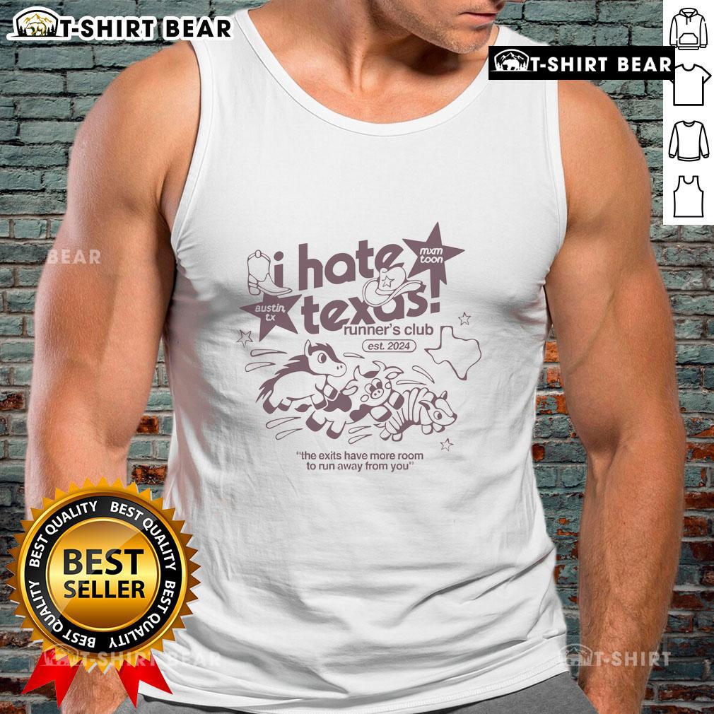 Pretty I Hate Texas Runners Club Est 2024 tank top in vibrant colors, perfect for running enthusiasts and Texas pride.