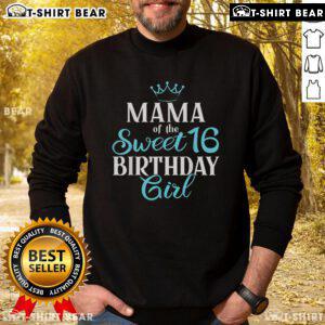 Pretty Mama of Sweet 16th Birthday wearing Sixteen Squad sweatshirt at a vibrant birthday party celebration.