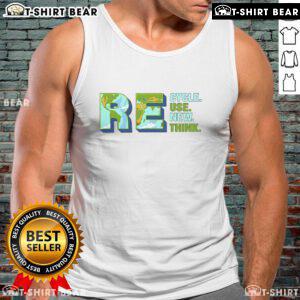 Alt Text: Pretty Earth tank top featuring 'Recycle, Reuse, Renew, Rethink' slogan, promoting environmental activism and sustainability.