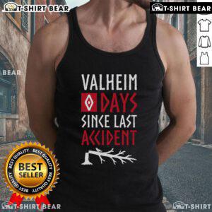 Funny gamer tank top featuring 'Top 0 Days Since Last Accident' design, perfect for Valheim fans and Norse mythology lovers.