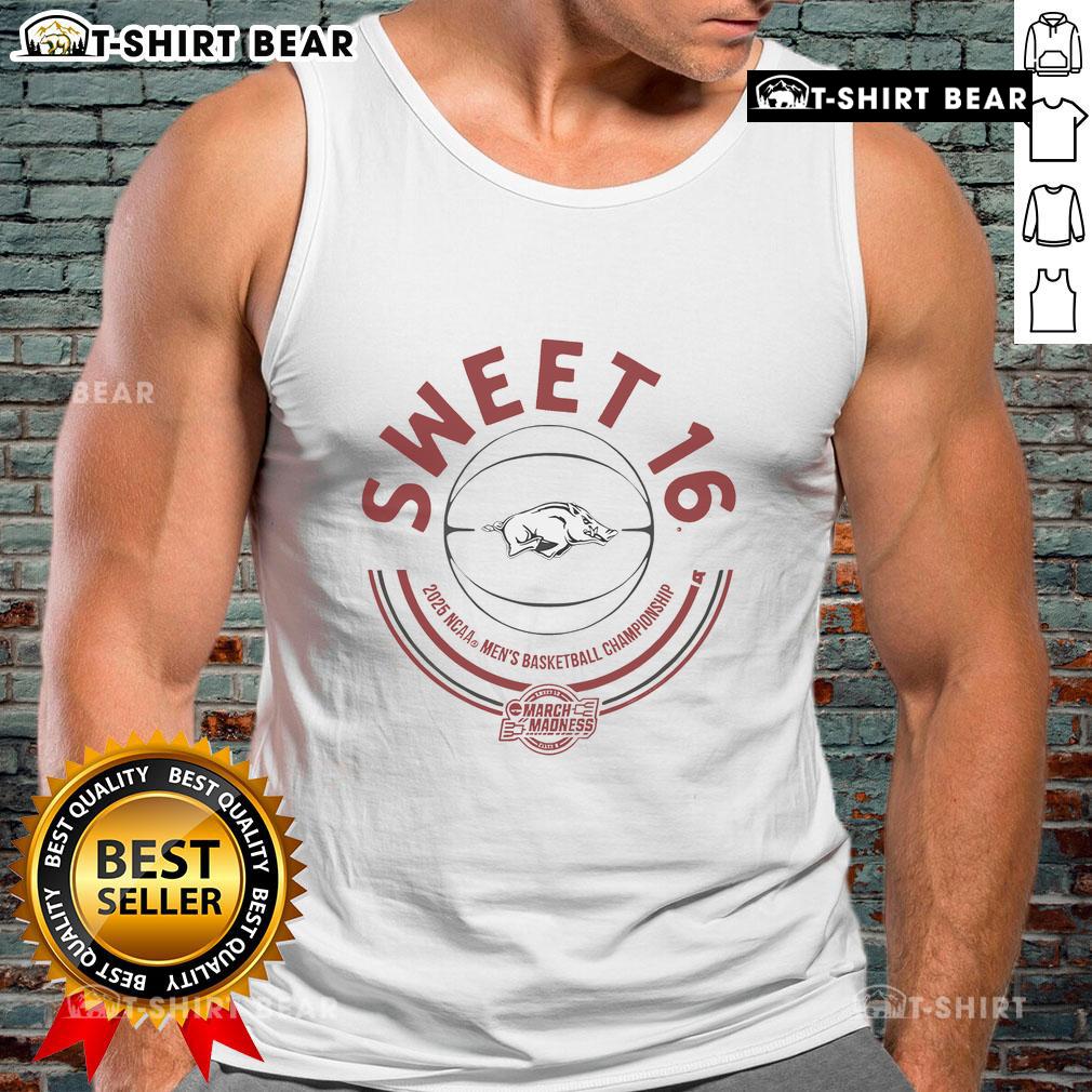 Top Arkansas Basketball 2025 Sweet Sixteen tank top featuring vibrant team colors and logo for fans.