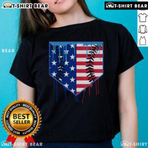 Top Baseball Drip Boys Ice Cream tee featuring a patriotic American flag design for stylish summer wear.