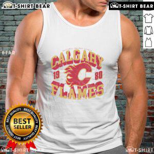 Alt Text: Stylish tank top featuring the Calgary Flames arched wordmark design, perfect for fans and summer wear.