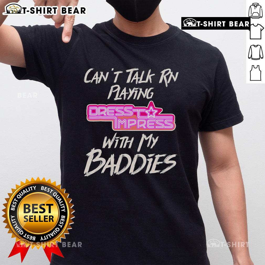 Stylish 'Can't Talk Rn' T-shirt worn by friends, showcasing playful fashion and friendship vibes in a fun dress-up moment.