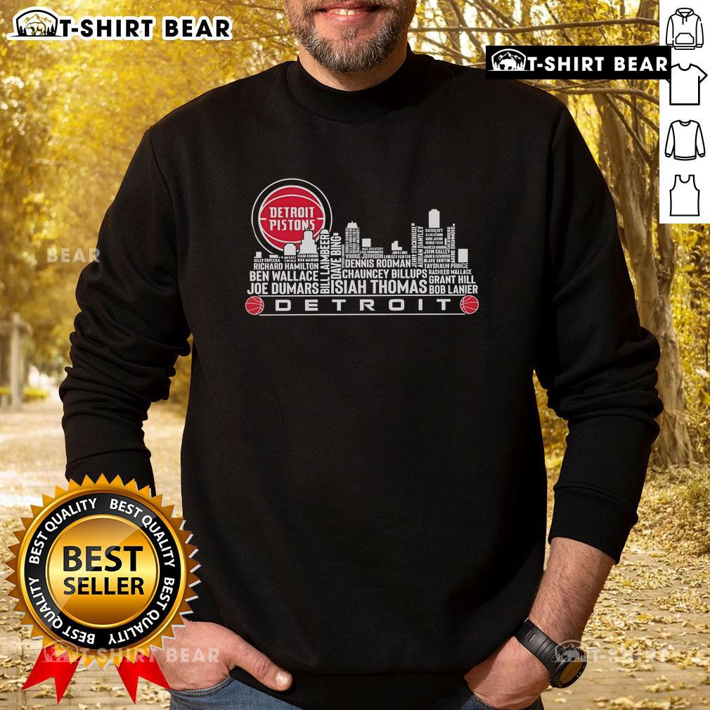 Top Detroit Pistons All Name of Legends City Skyline Sweatshirt showcasing team pride and iconic Detroit skyline design.