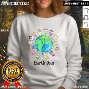 Children around the world wearing 'Save the Planet' sweatshirts for Earth Day, promoting environmental awareness and unity.