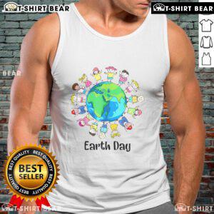 Children around the world celebrating Earth Day in colorful tank tops, promoting planet conservation and awareness.