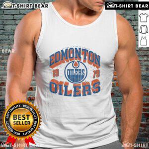 Top Edmonton Oilers Rink arched wordmark tank top featuring team colors and logo, perfect for fans and summer wear.