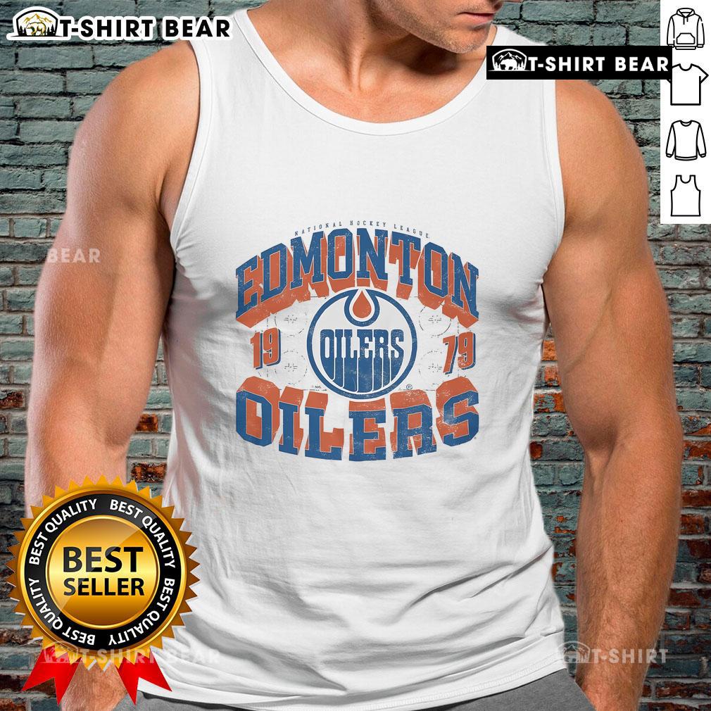 Top Edmonton Oilers Rink arched wordmark tank top featuring team colors and logo, perfect for fans and summer wear.