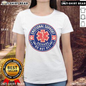 Top Emotional Support Husband Do Not Pet Service Dog Ladies Tee featuring a playful design for pet owners and supporters.